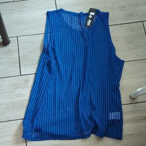 Blue Striped Sleeveless Top Mesh Cover Up Swim